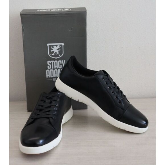 Stacy Adams 25294-001 Men's Sz 9.5M Black Leather Hawkins Cap Toe Sneakers - Picture 1 of 11